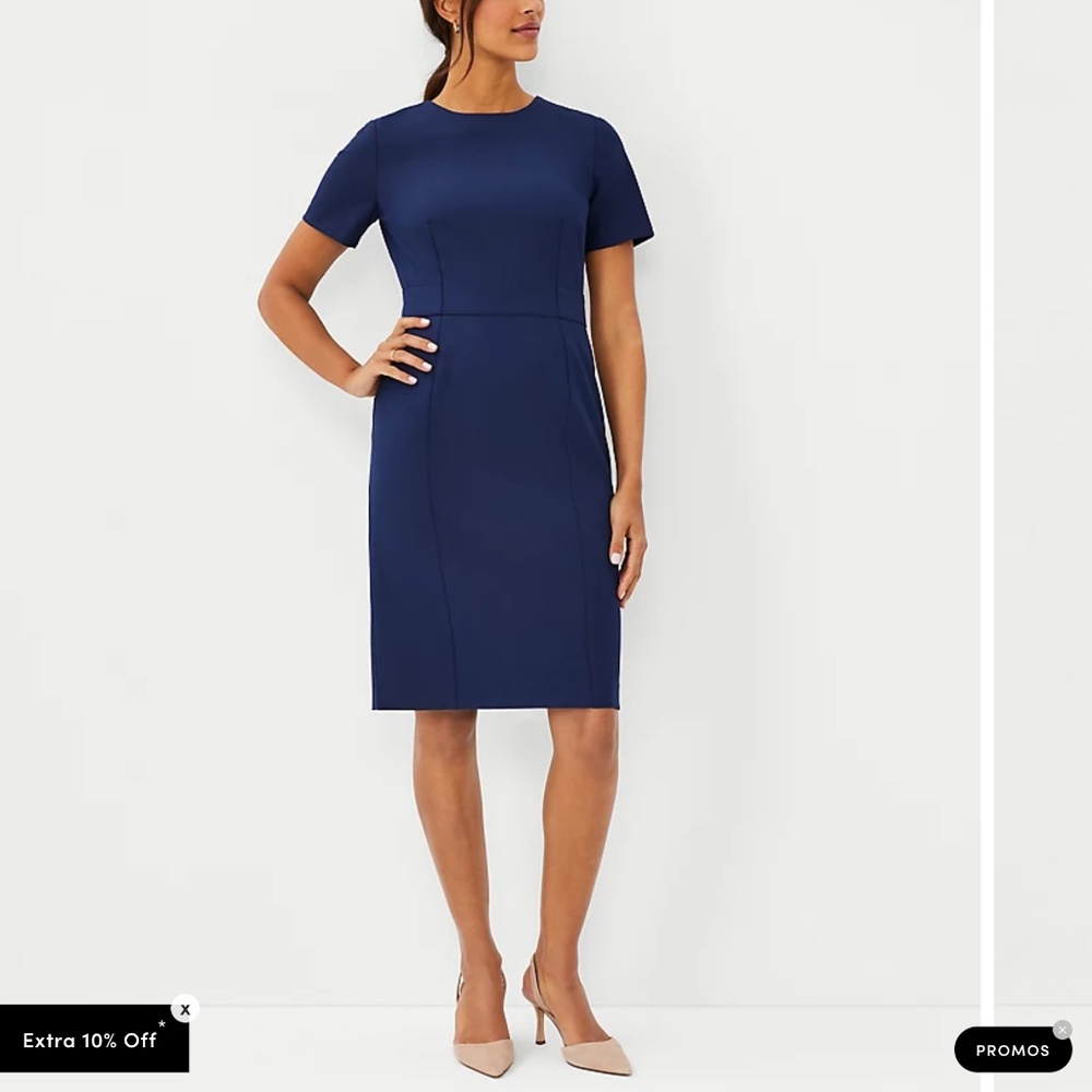 The Short Sleeve Sheath Dress in Bi-Stretch